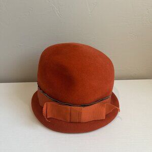 Vintage Felt Union Made Women’s Hat Sheraton Italy Bowler Hat Orange Top Ribbon